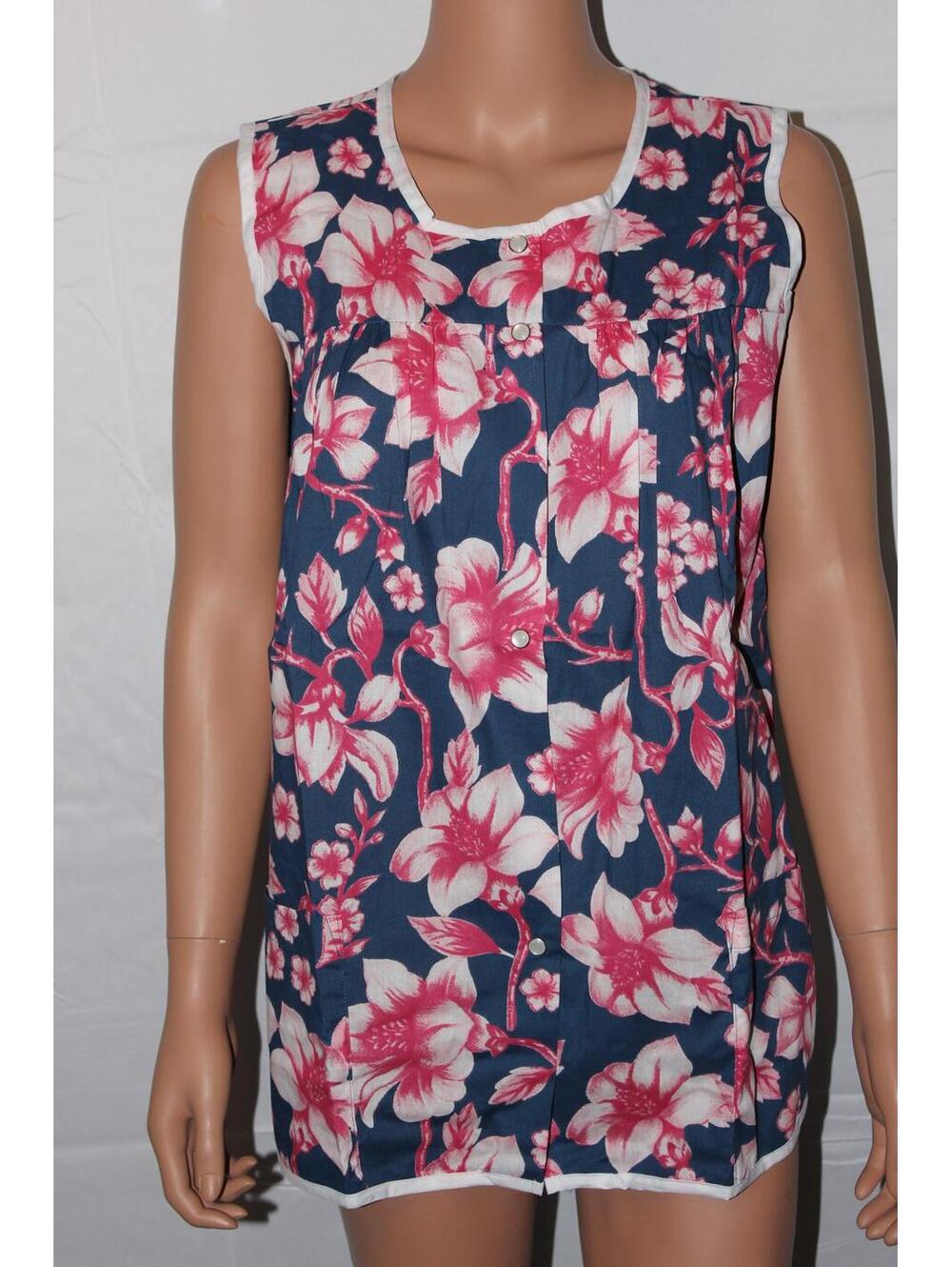 NEW – EASY ESSENTIALS SNAP FRONT SMOCK COBBLER APRON NAVY WITH HIBISCUS 4X